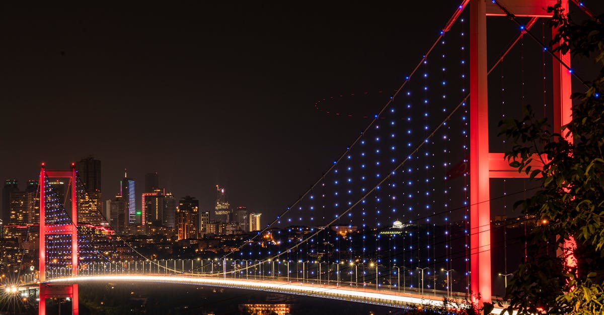 Stunning night view of the 15 July Martyrs Bridge with city skyline in background.