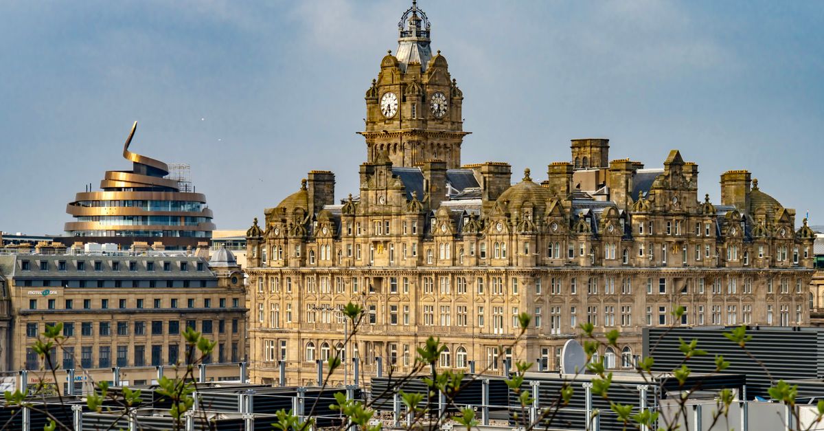 View of the iconic Balmoral Hotel in Edinburgh, Scotland, during the day.