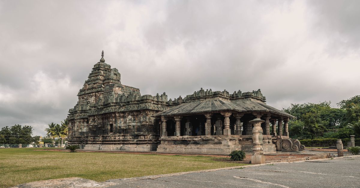 Historic Hindu temple architecture in Lakkundi, Karnataka, India, showcasing ancient design.