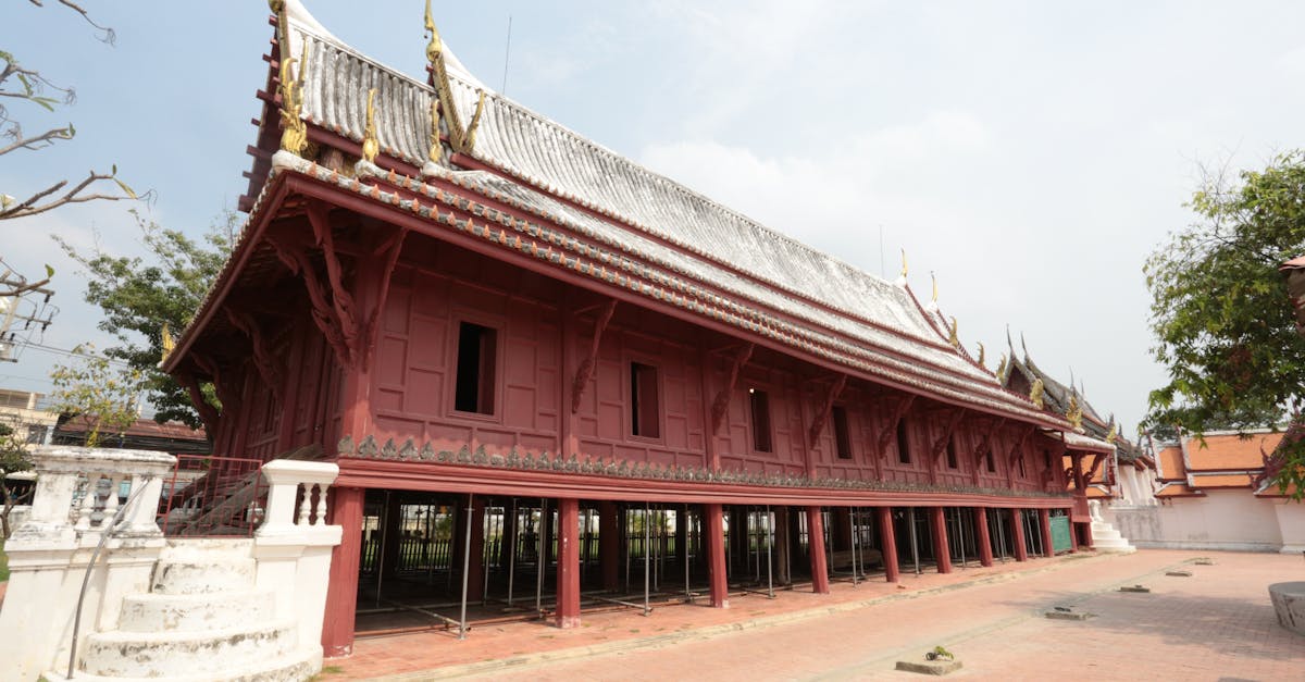 Stunning view of Wat Yai Suwannaram, a historical wooden temple in Phetchaburi, Thailand.