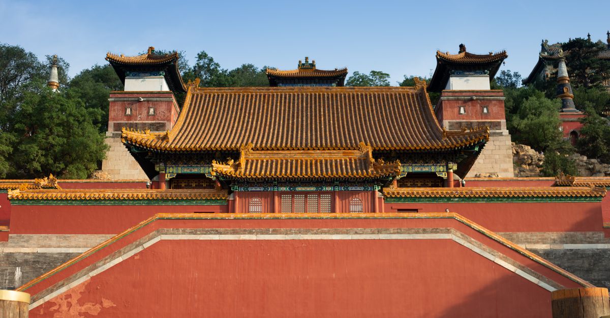 Stunning view of an ancient Chinese temple with intricate and colorful details, capturing historical architecture.