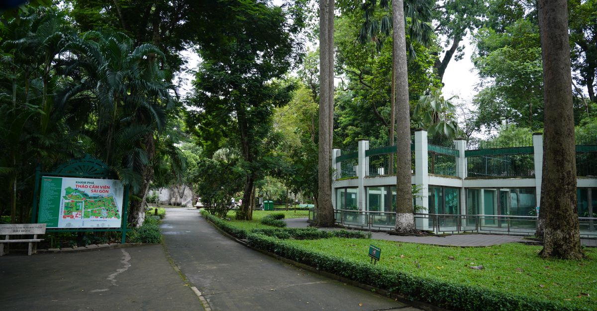 A serene path through the lush greenery of Saigon Zoo and Botanical Gardens, capturing nature's beauty.