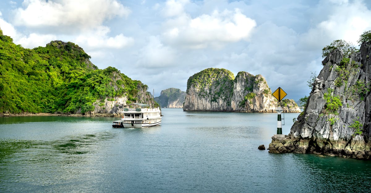 Explore the tranquil beauty of Ha Long Bay, with a cruise passing iconic limestone formations.